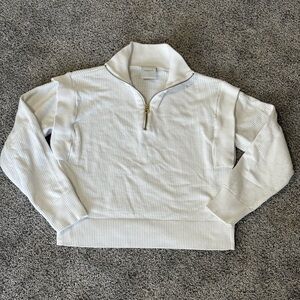 Varley White Half-Zip Waffle-Knit Sweater